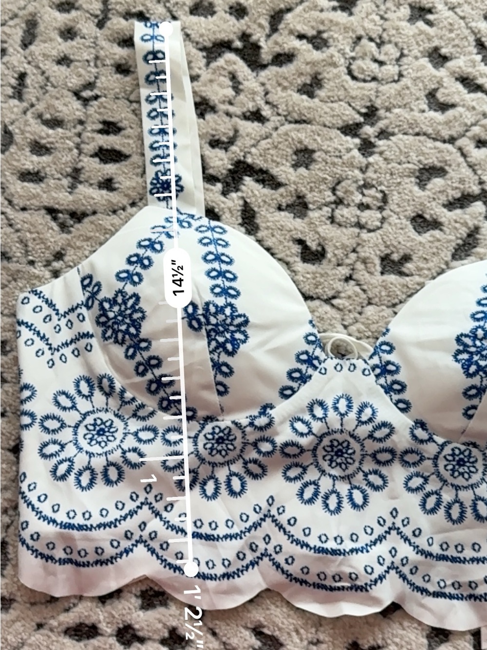 Commense White Bra Top with Navy Floral Embroidery